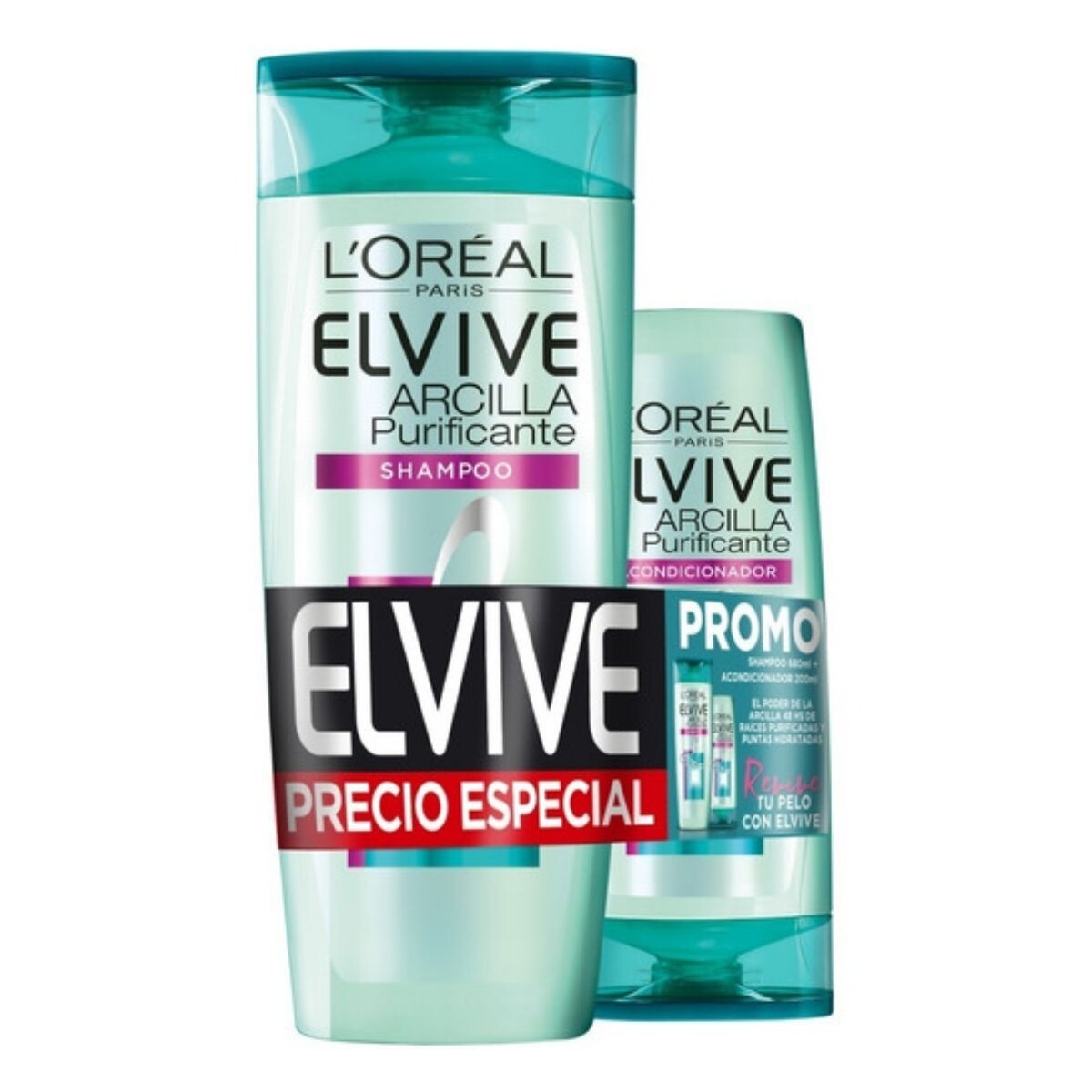 Shampoo L'Oréal Elvive Arcilla Purificante - Pack Ahorro 370 ML + AC 200 ML 