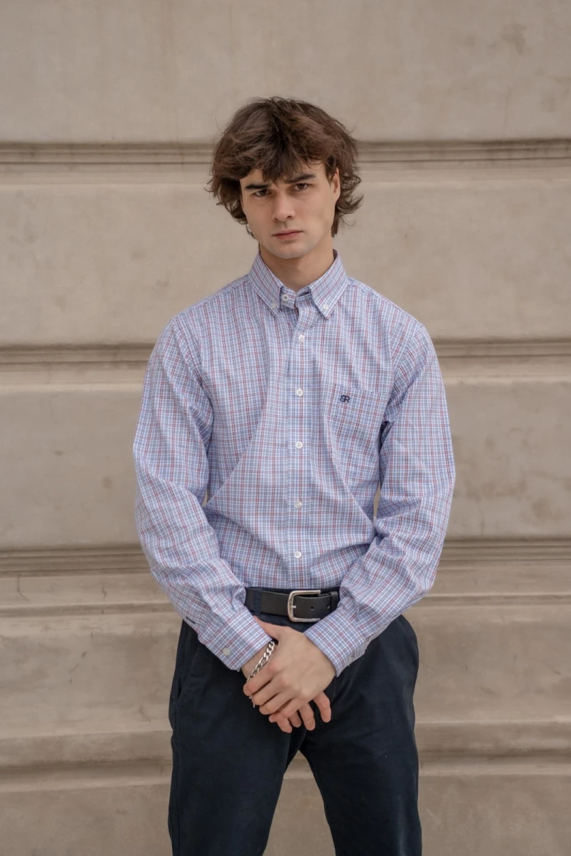 Camisa Escocesa Brixton Celeste y Blanco