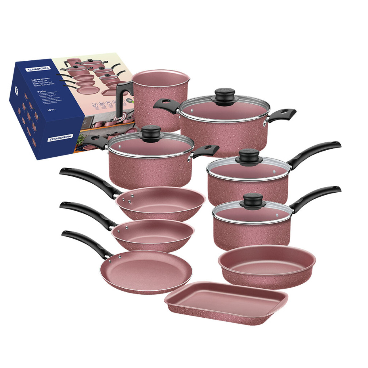 Batería de Cocina Tramontina Turim 20297/464 14 Piezas - ROSA 