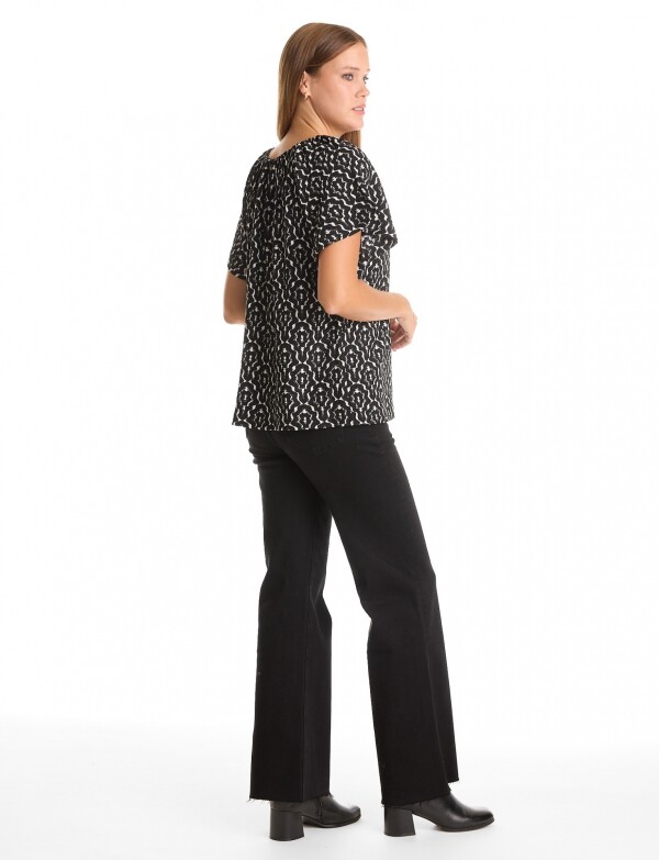 Blusa Print Frunces NEGRO/BLANCO