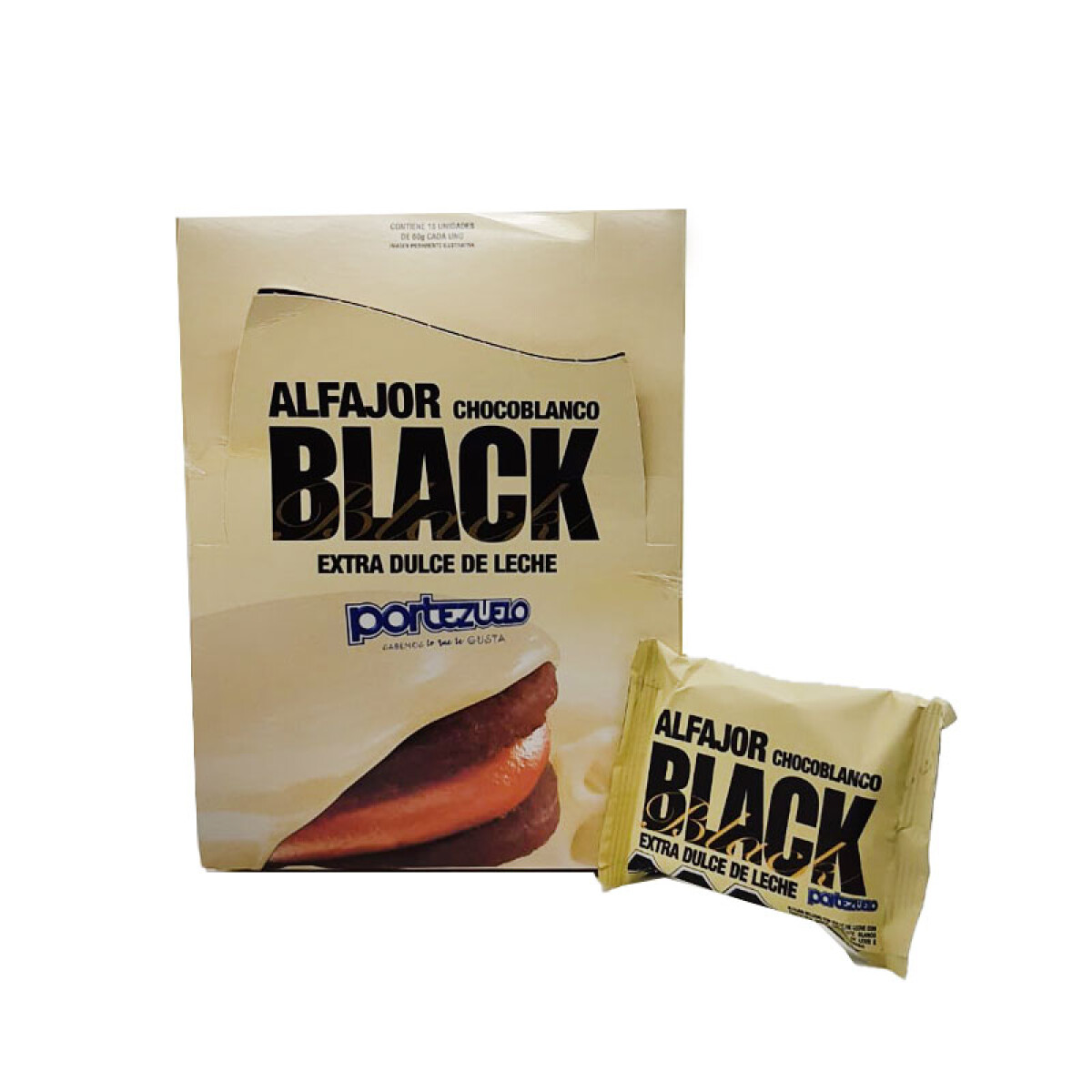 Alfajor PORTEZUELO black extra dulce de leche x18u - Blanco 