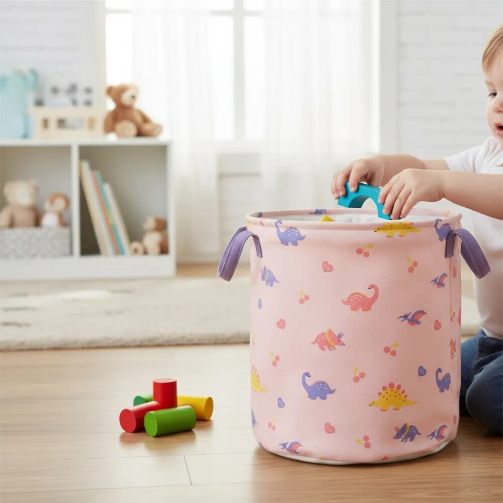 Cesto tela organizador rosa dino