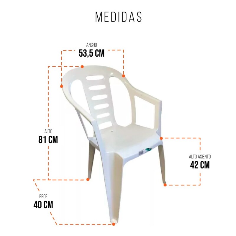 Silla Jardín/eventos Plástico Con Posabrazos Apilable Color Blanco Liso Silla Jardín/eventos Plástico Con Posabrazos Apilable Color Blanco Liso