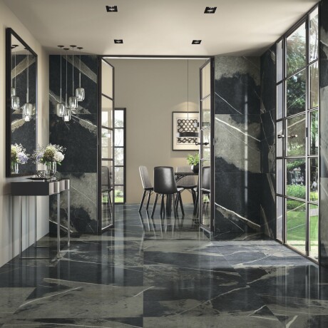 Porcelanato Marmolado Negro Pulido 80X160Cm Piso Pared GAMAS DE NEGRO