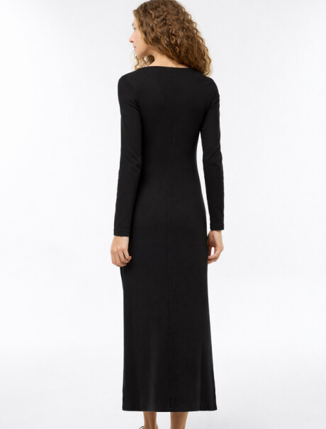 VESTIDO LARGO DE PUNTO ACANALADO NEGRO