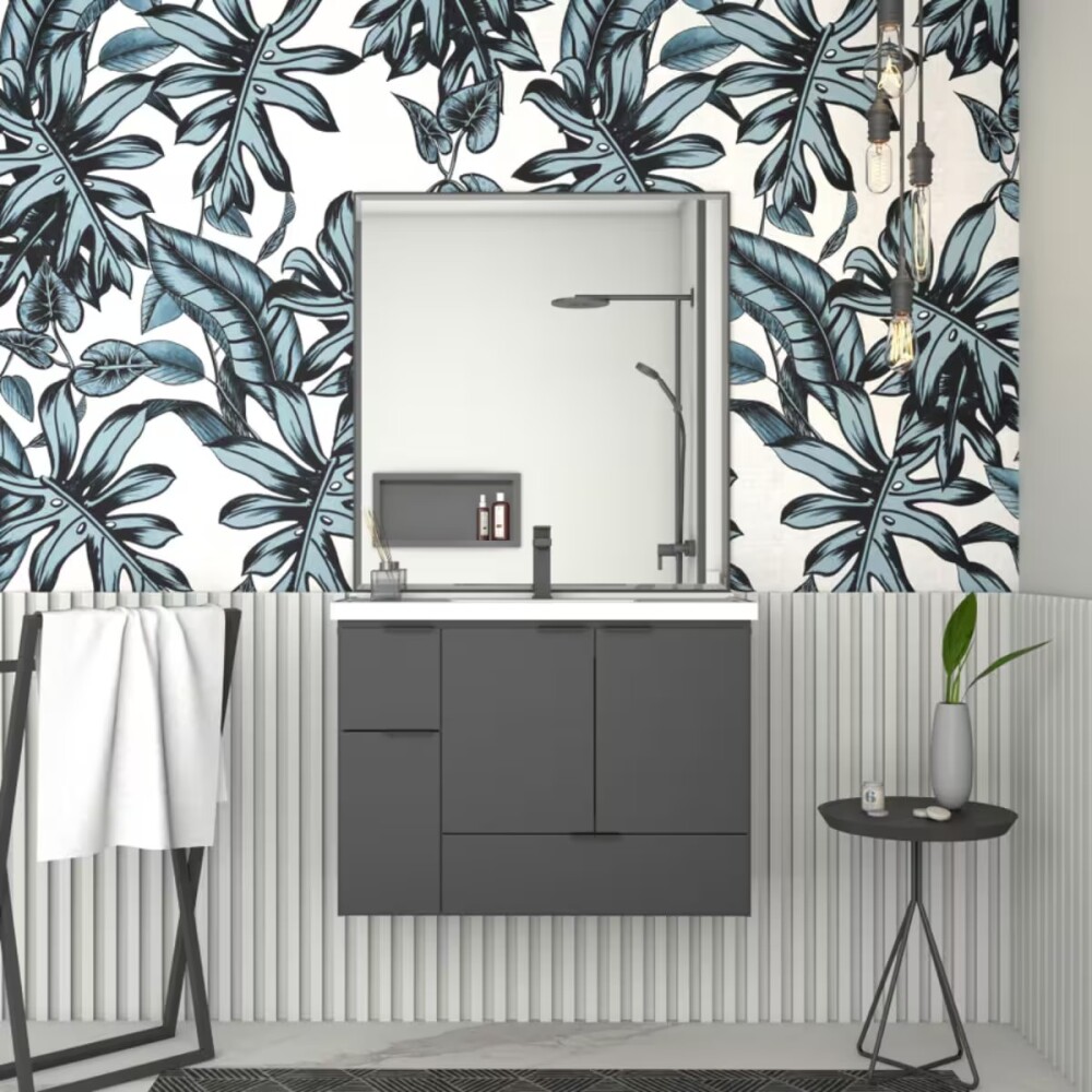 Mueble de baño suspendido Orquidea negro 80 cm con bacha de resina Mueble De Baño Suspendido Orquidea Negro 80 Cm Con Bacha De Resina