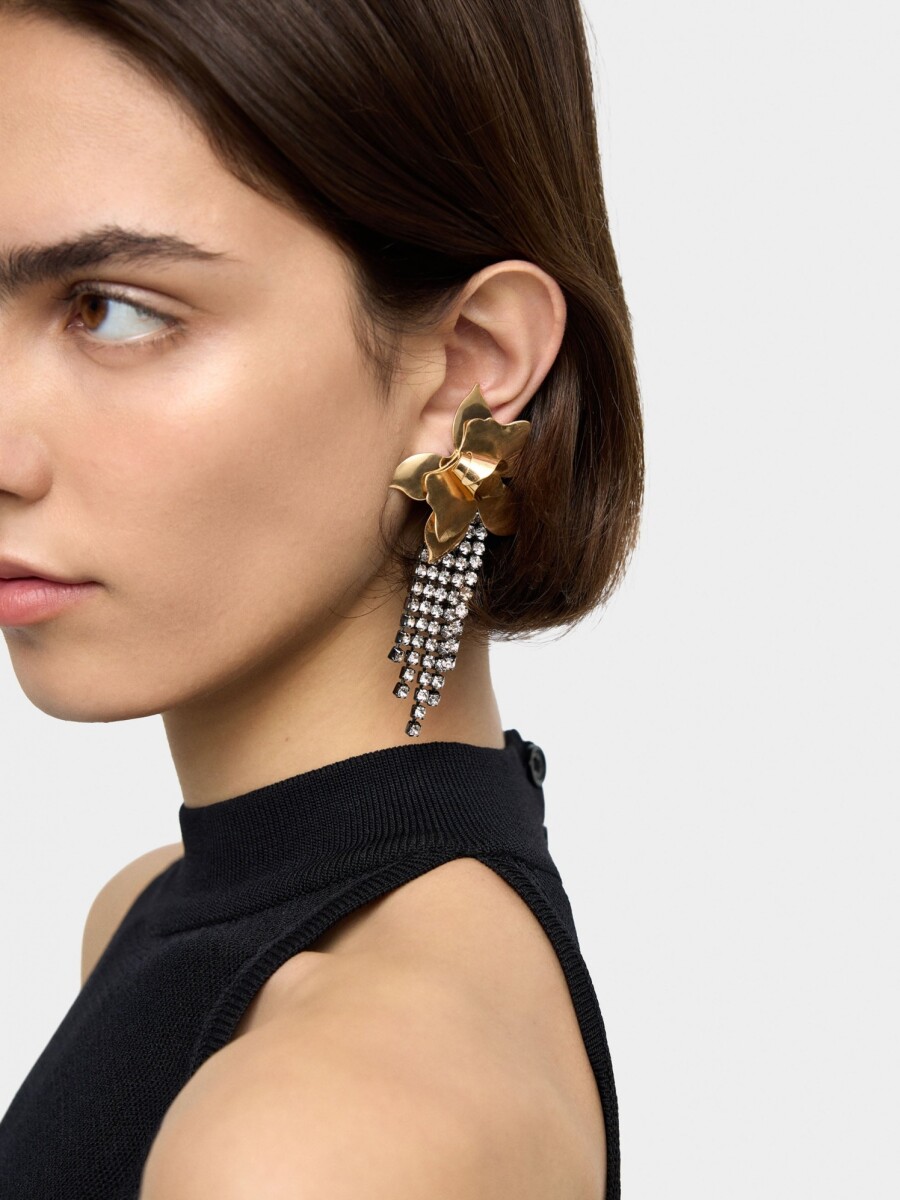 Pendientes Maxi Flor Con Cristales dorado