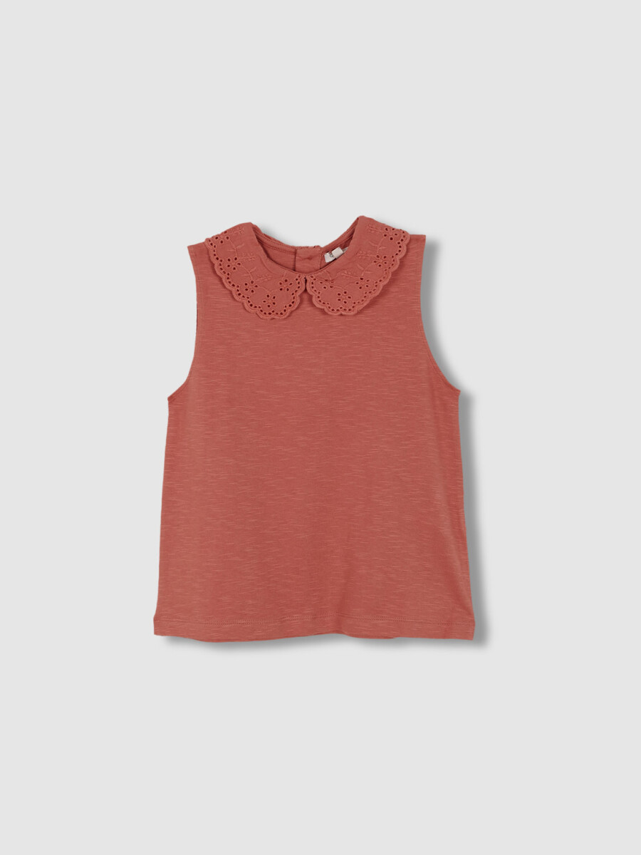 Camiseta Sin Mangas Cuello Openwork Naranja