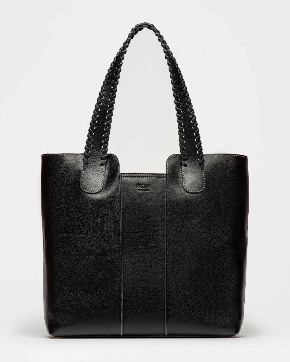 Shopper The Braided en cuero vegetal liso - Negro 