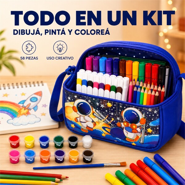 Set de Arte Infantil con Bolso 57 Piezas para Pintar y Dibujar Azul