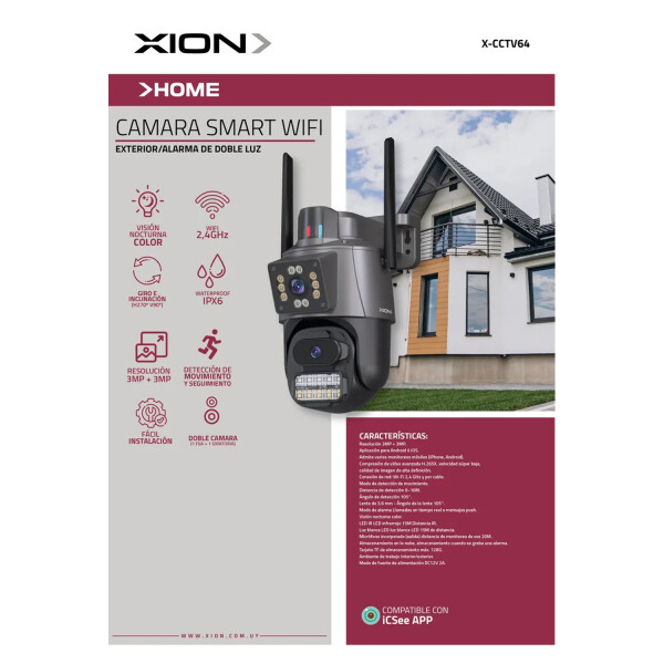 Cámara Doble Smart Xion Wifi Luz Led Vision Nocturna CAMARA SMART WIFI XION CCTV64