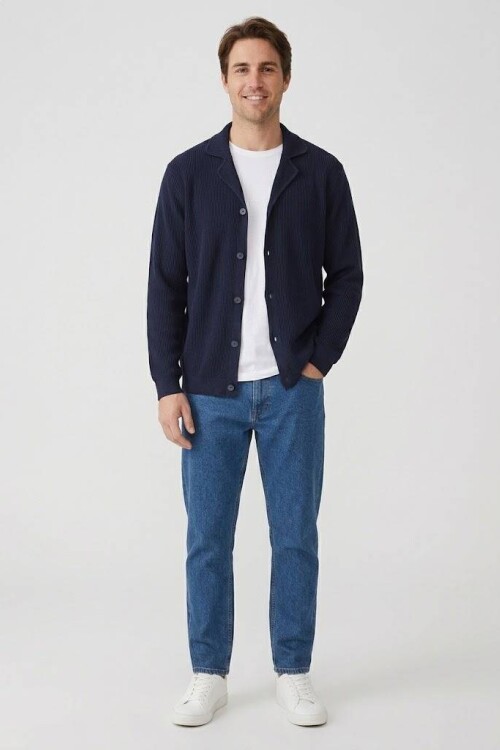 Cardigan tejido cuello solapa AZUL MARINO