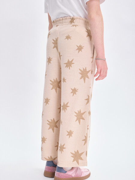 Pantalón punto cortado Estampa Estrellas Beige