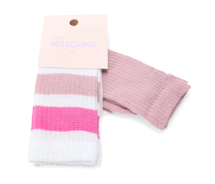 Medias de Niña MINI Miss Carol Media Solid/Stripes pack X2 Blanco - Rosado