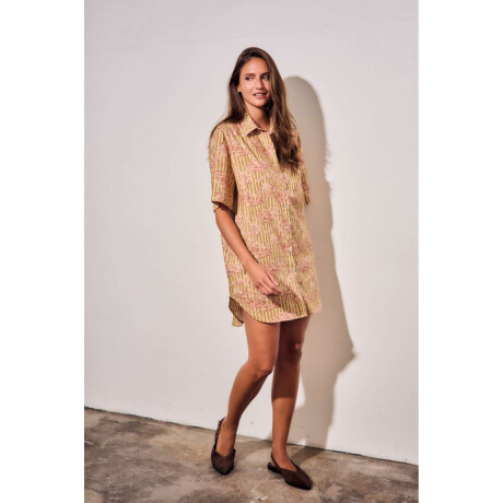 Vestido Camisero Con Lino Print
