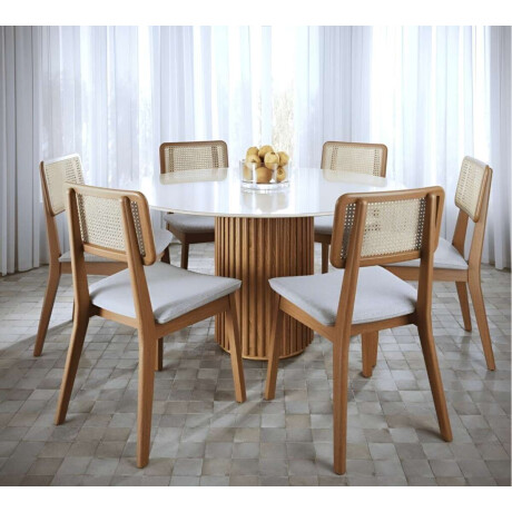 Mesa de Comedor Oval Li­nea Manhattan Vidrio - Blanco/Marron