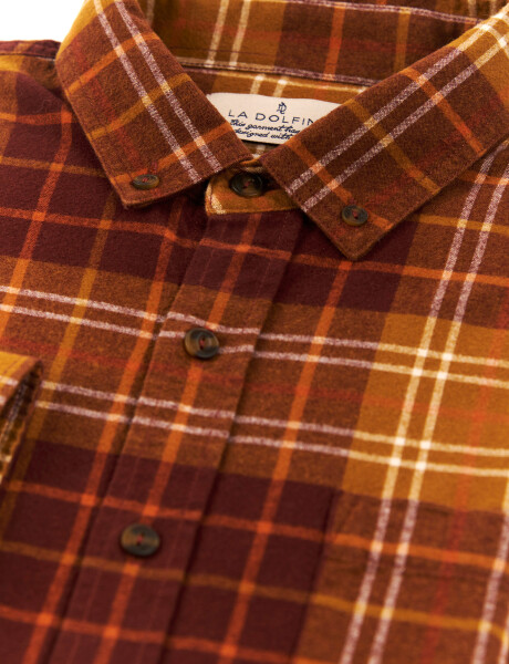 Camisa m/l franela cuadros marron
