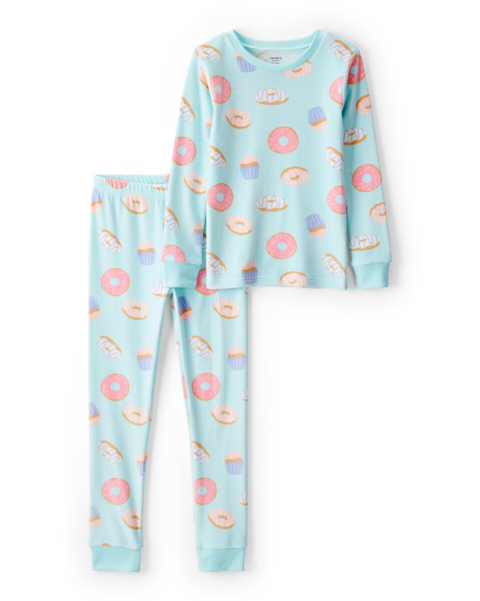 Pijama dos piezas de micropolar, remera y pantalón, diseño donas 