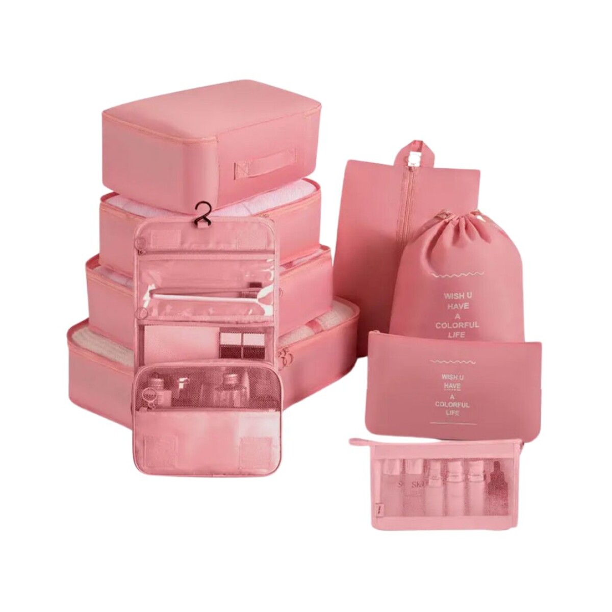 Set Organizador Valija Viaje Almacenamiento Equipaje X9 Unid - Rosa 