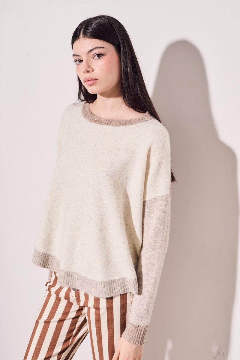 Sweater Color Block Beige Melange