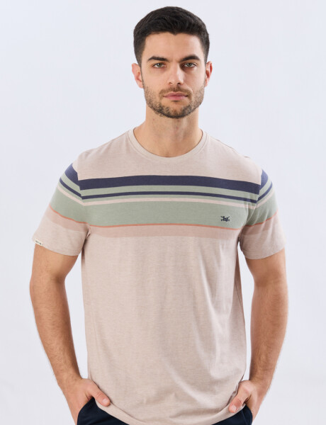 REMERA RAYADA DE ALGODÓN Beige