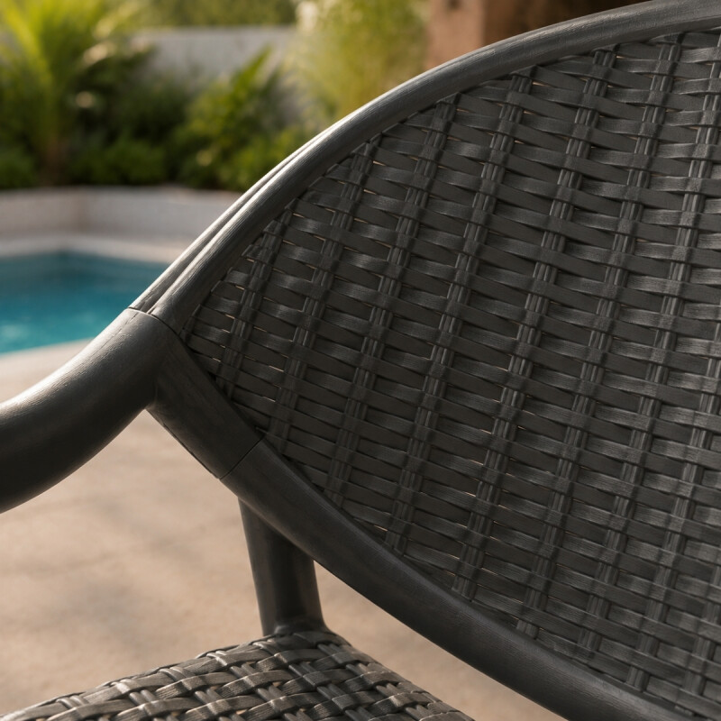 Mesa ratán 70x120 + 4 sillas con apoya brazos GRIS