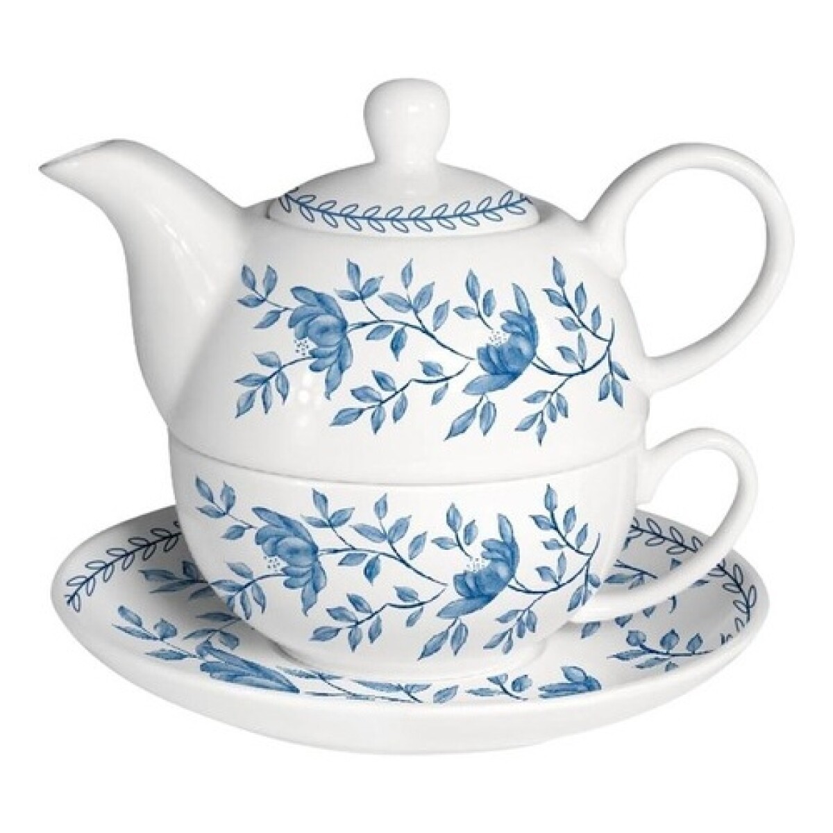 Juego de Té 3 Piezas Selecta en Porcelana - Flores Azules 