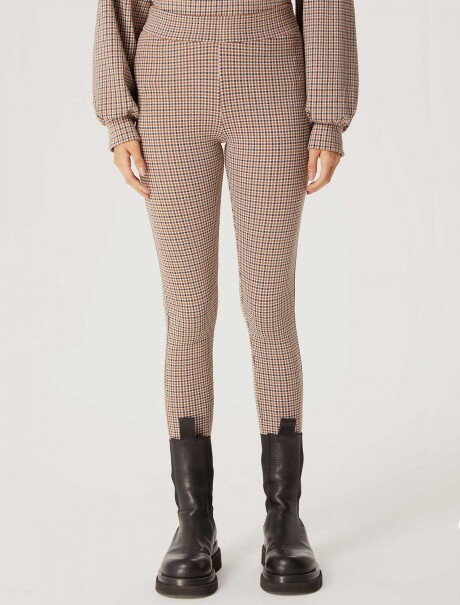 PANTALÓN FEMENINO LEGGING EN TELA ESCOCESA BEIGE