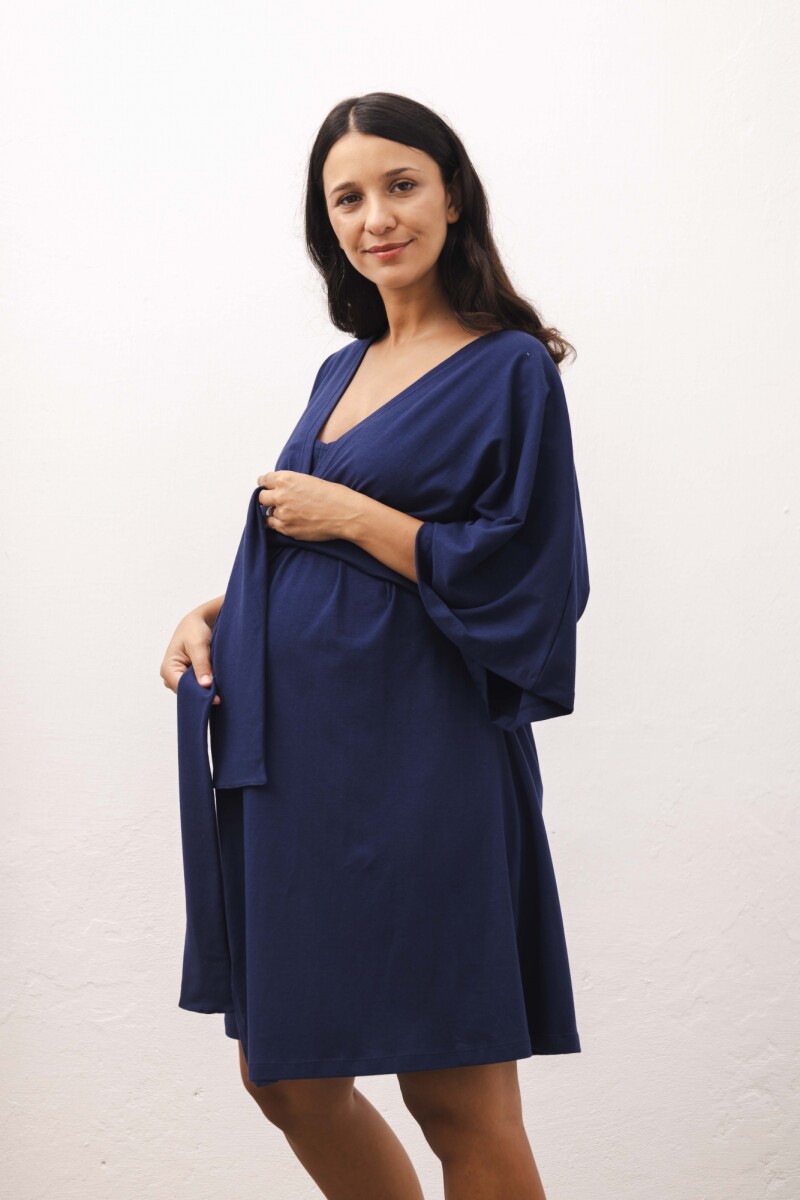 Bata Maternal Aurora Algodón – Embarazo y Lactancia - Azul 