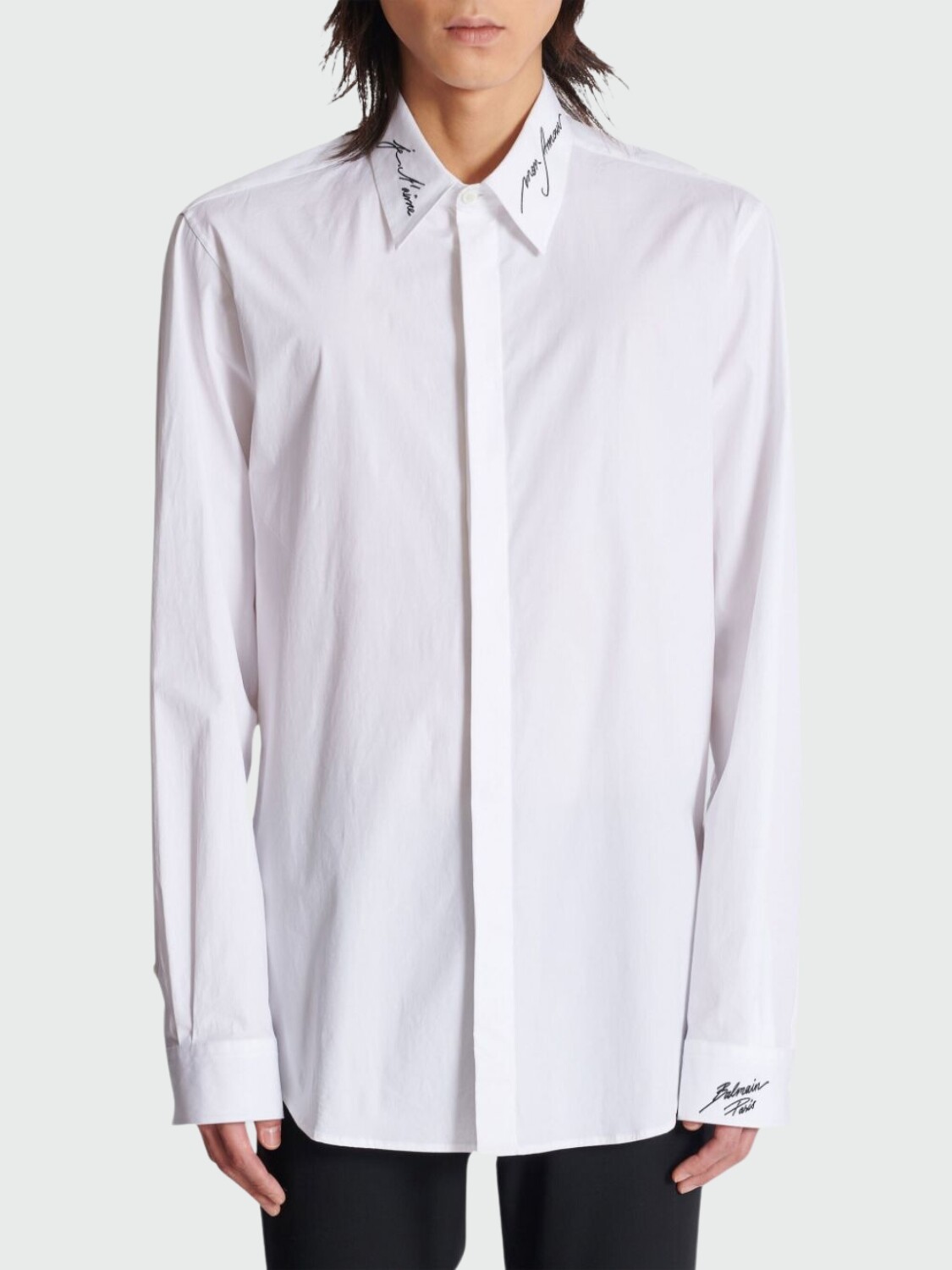 Balmain - Camisa de popelina con cuello bordado Blanco