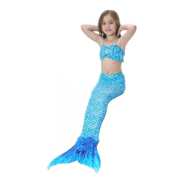Traje De Baño Niña 3 Piezas Sirena Playa Piscina Cosplay Variante Color Azul Talle 110