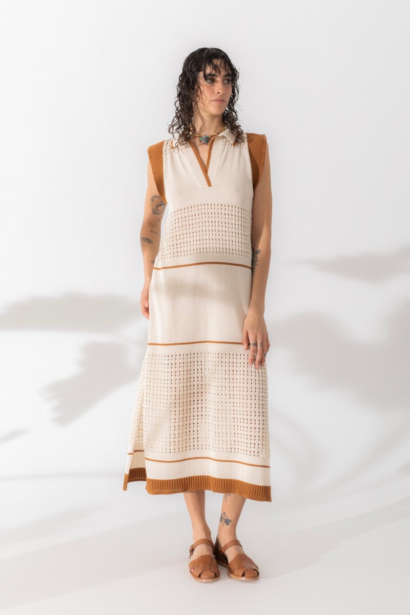 Vestido Stripe - Crudo y Camel 