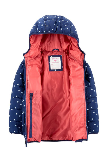 Campera resistente al agua, plegable, diseño corazones. Talles 2-4T Sin color