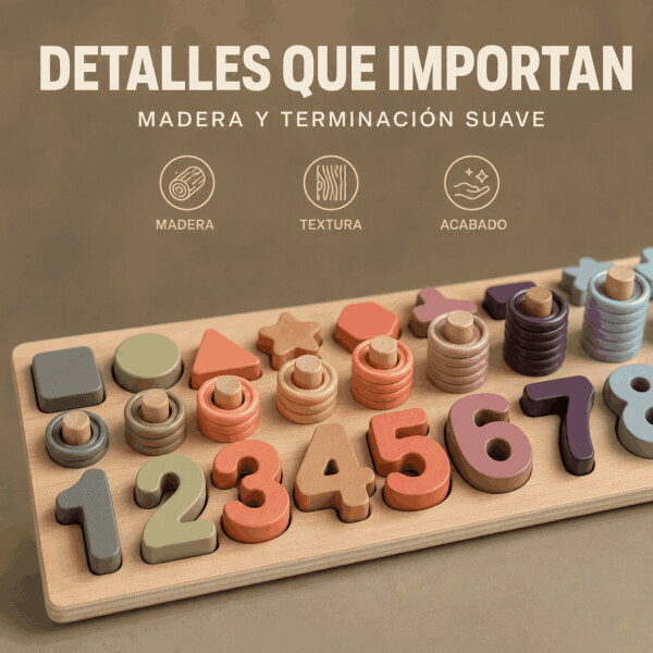 Juego Educativo de Madera con Números y Ábaco Tipo Montessori Beige