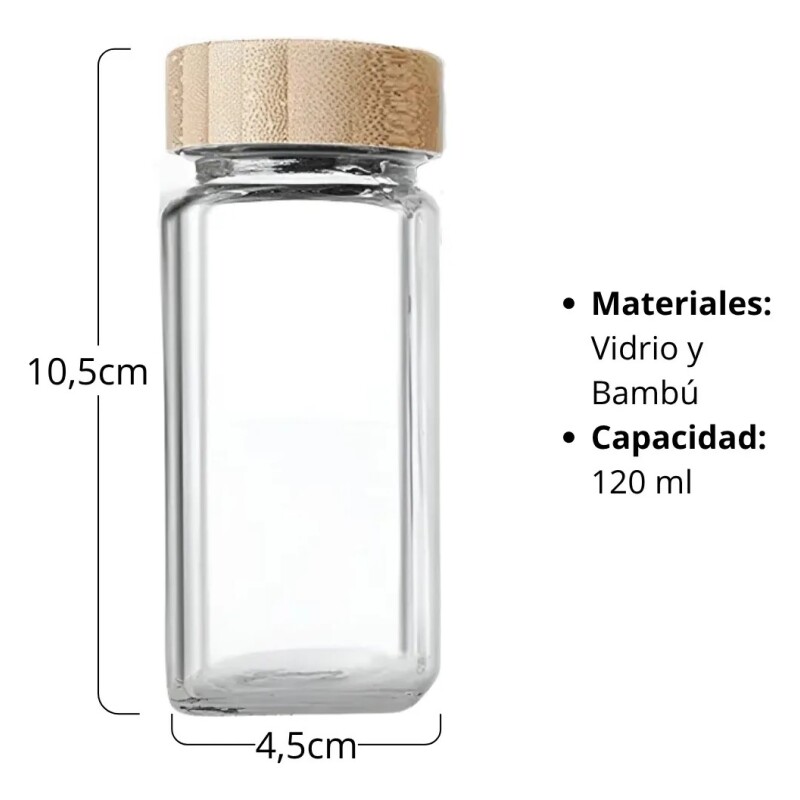 Frasco especiero con tapa madera TRANSPARENTE