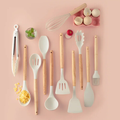 Set Cocina Menage 19Pz Utensillos Cuchillos Tabla c/Soporte Beige