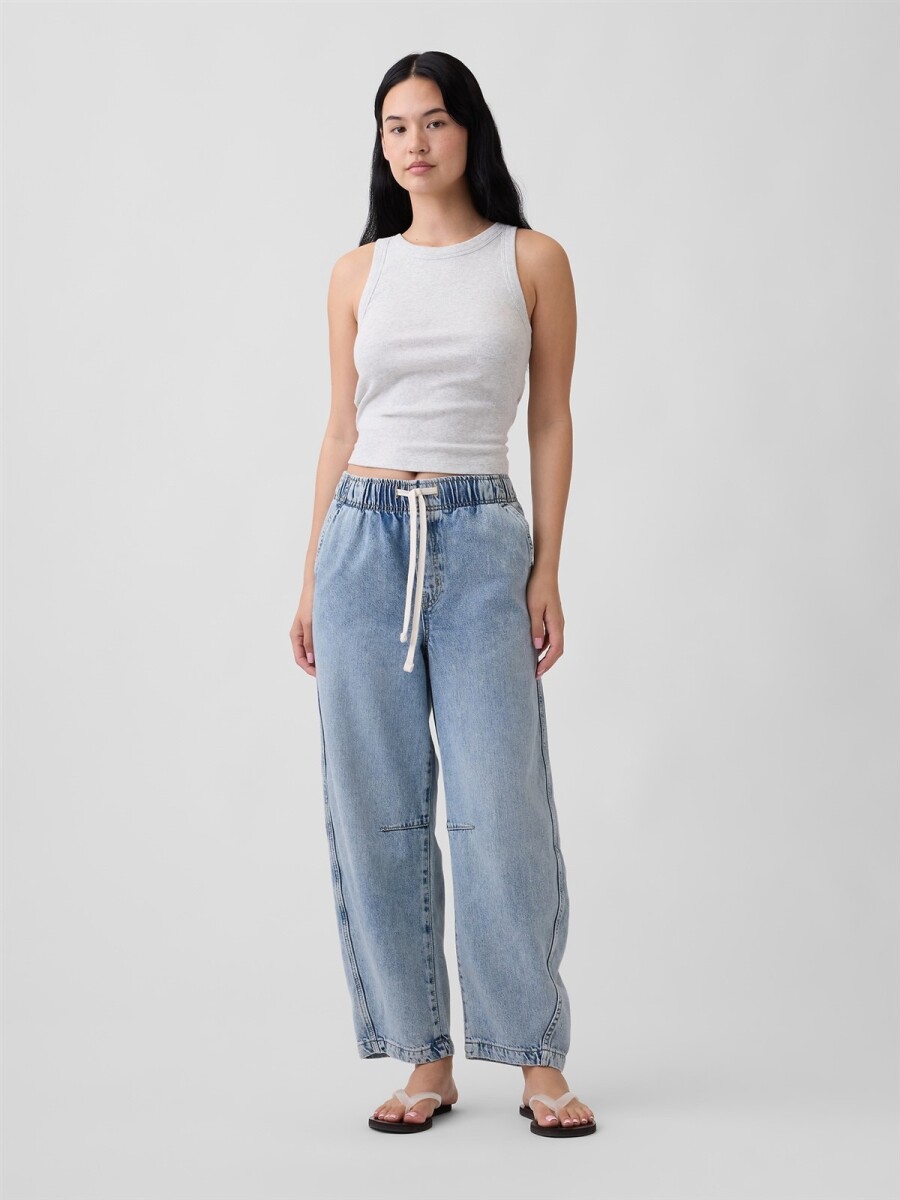 Jean Pull On Barrel Mujer - Light Wash 