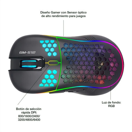 Mouse Gamer Óptico 6400Dpi 7 Botones Luz Fondo RGB XTrike Me Negro