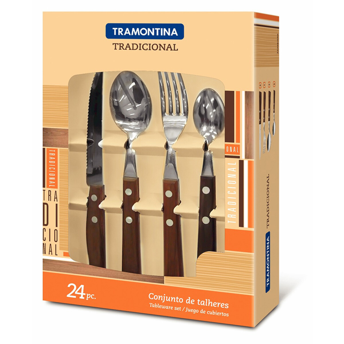 Juego cubiertos mango de madera TRADICIONAL, 24 piezas -TRAMONTINA - TN8204 