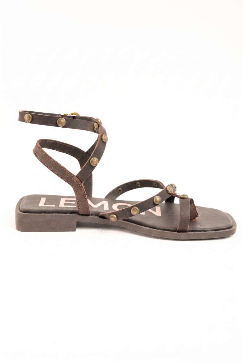 Sandalia Tobillera Con Tachas - Chocolate 