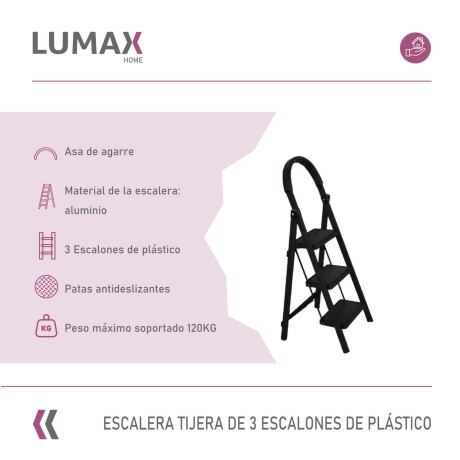 Escalera Tijera 3 Escalones Base Antideslizante Negro