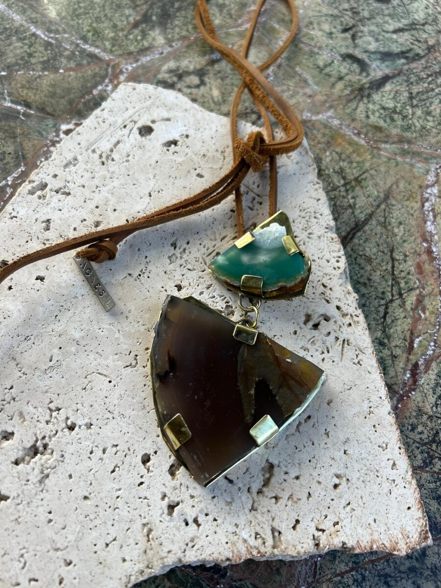 Cracked Necklace - Verde Agua Y Marron 