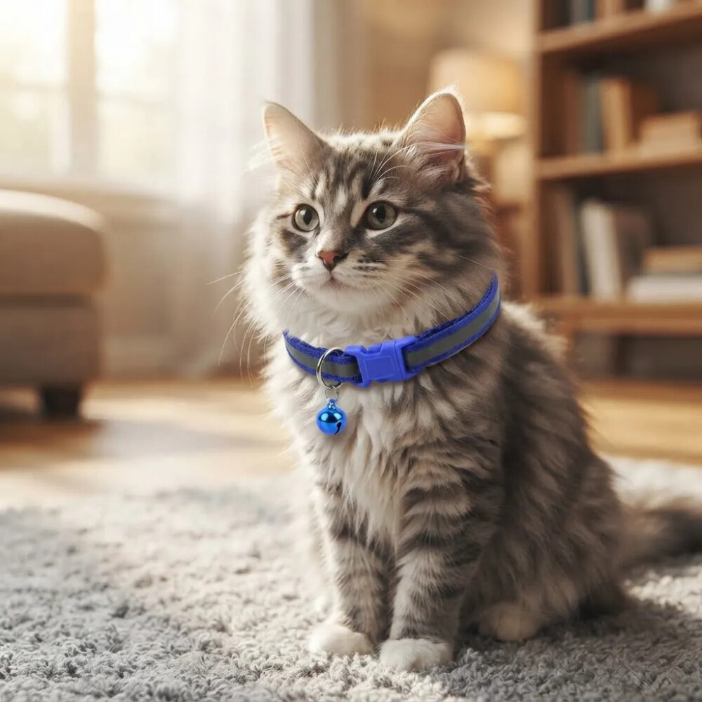 Collar Para Gato Ajustable Reflectivo Con Cascabel AZUL