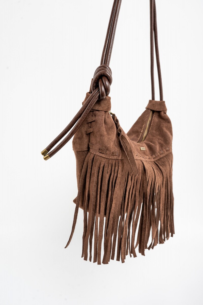 Cartera Flecos Gamuza Vegana Chocolate