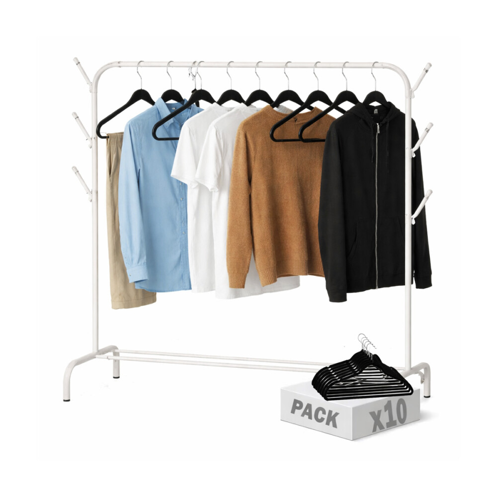 COMBO: Perchero De Caño Largo Estante Inferior + 10 Perchas COMBO: Perchero De Caño Largo Estante Inferior + 10 Perchas
