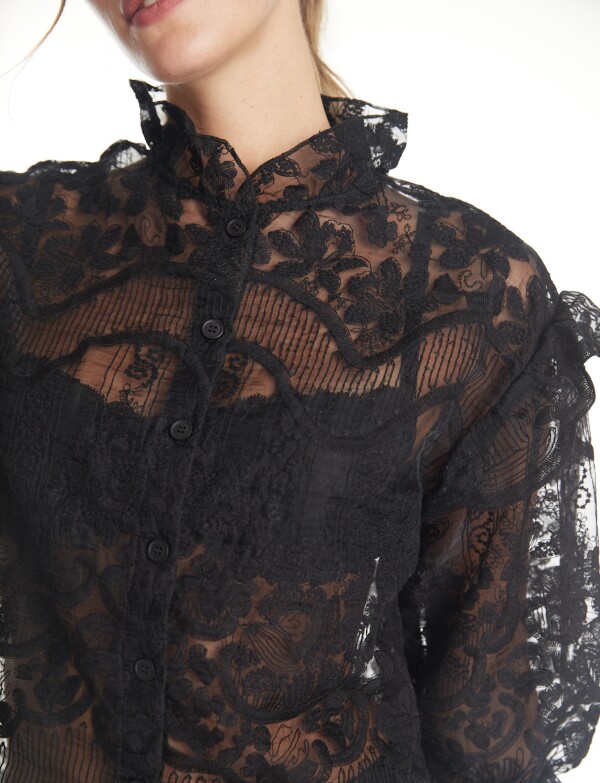 Blusa Tul Bordado NEGRO