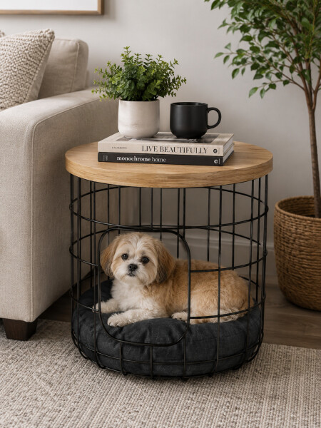 MESA WOOD CON CAMA PARA MASCOTAS MADERA