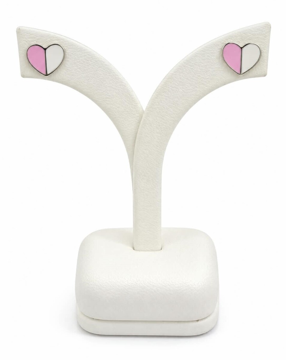 Caravanas corazón rosa y blanco 