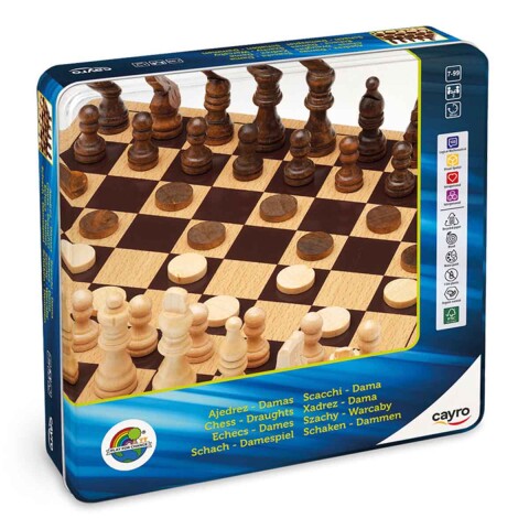 AJEDREZ Y DAMAS CAJA METAL CAYRO AJEDREZ Y DAMAS CAJA METAL CAYRO