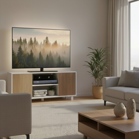 Mueble Rack de Tv Hasta 50" Manhattan de Piso con 2 Puertas y Estantes 120 cm de Ancho - Manchester / Blanco Mueble Rack de Tv Hasta 50" Manhattan de Piso con 2 Puertas y Estantes 120 cm de Ancho - Manchester / Blanco